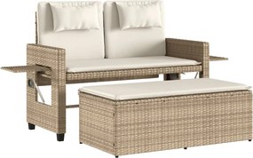 vidaXL Bancă de grădină rabatabilă cu perne, bej, poliratan