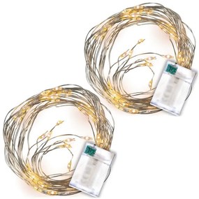 LED de iluminat cu fir de argint, set de 2, alb cald, 64 LED