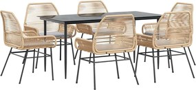 vidaXL Set de sufragerie de grădină de 7 piese sticlă poliratan maro