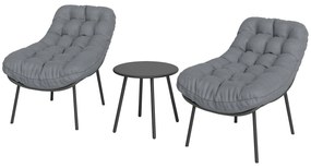 Outsunny Set de mobilier de grădină exterior din rășină întrețesută 2 persoane cu perne de 15 cm grosime gri | Aosom Romania