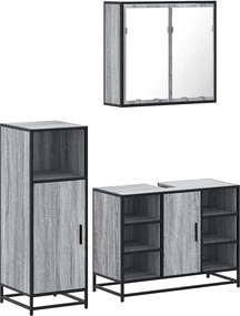 vidaXL Set mobilier de baie, 3 piese, gri sonoma, lemn prelucrat