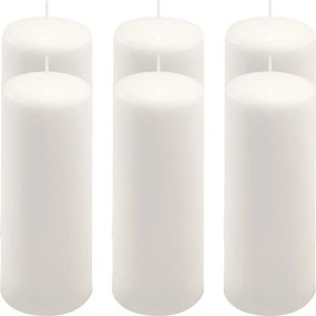 Set de lumânări tip pilon, 20 cm, Ø 7,5 cm, alb, 6 buc
