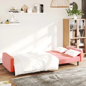 Canapea extensibila cu 2 locuri, roz, catifea Roz, Fara suport de picioare