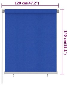 Jaluzea tip rulou de exterior, albastru, 120x140 cm, HDPE Albastru, 120 x 140 cm