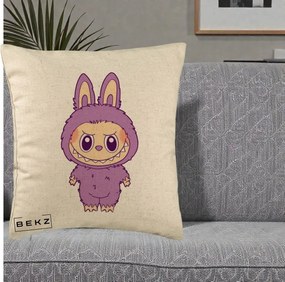 Perna Personalizata Labubu Violet Solo, 40x40 cm, Bej, Husa Detasabila, Perna Inclusa, BEKZ®