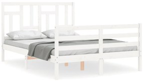 3194942 vidaXL Cadru de pat cu tăblie, 140x190 cm, alb, lemn masiv