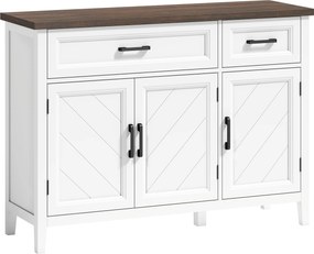 HOMCOM Bufet pentru living, mobilier de depozitare cu 3 uși cu model chevron, 2 sertare și 2 rafturi reglabile, 110 x 35 x 80,5 cm, alb | Aosom Romania