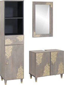 vidaXL Set dulap baie cu sertar cu ușă 3 pcs Gri Lemn de mango solid