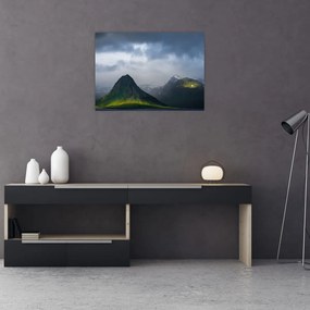 Tablou pe sticlă cu munți (70x50 cm)