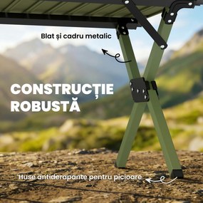 Outsunny Masă de Camping Pliabilă 116 cm, Masă de Picnic Impermeabilă cu Blat Rulabil și Cadru Metalic, Verde | Aosom Romania