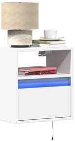 vidaXL Noptieră montată pe perete cu lumini LED, alb