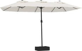 vidaXL Umbrelă de grădină cu două capete/LED, alb nisipiu, 449x265 cm