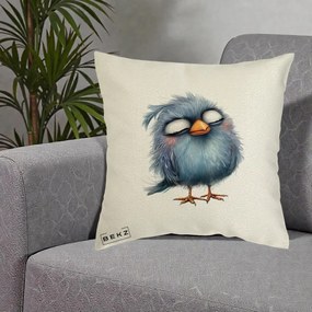 Perna Decorativa Pui Pufos Albastru Adormit, 40x40 cm, Ecru, Husa Detasabila, Perna Inclusa, BEKZ®