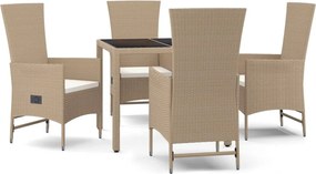 vidaXL Set mobilier de grădină cu perne, 5 piese, bej, poliratan