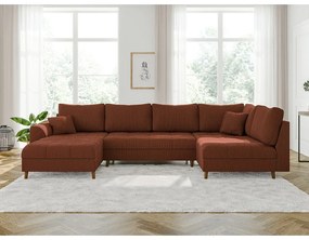 Colțar cărămiziu cu tapițerie din catifea reiată (cu colț pe partea stângă ) Ariella – Ropez