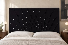 Pat tapițat din catifea Venezia Cristal 140×200 cm, negru, cu ladă de depozitare