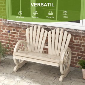 Outsunny Bancă de Grădină pentru 2 Persoane cu Mânere în Formă de Roată, Bancă de Exterior din Lemn de Brad, pentru Terasă și Curte, 108x66x95 cm, Finisaj Lemn Natural | Aosom Romania
