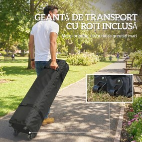 Outsunny Foișor Pliabil 3x6m Pop-Up cu 6 Pereți Laterali, Foișor de Grădină Reglabil pe Înălțime cu Saci de Nisip, Geantă cu Roți, UV50+ pentru Exterior, Gri Închis | Aosom Romania