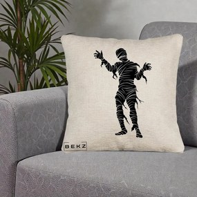 Perna Decorativa Mormii Infricosat Silueta Neagra Halloween, 40x40 cm, Bej Canapea, Husa Detasabila, Perna Inclusa, BEKZ®