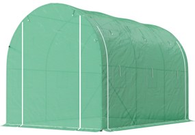 Outsunny Seră tunel de grădină 6 m² 3 x 2 m cu 1 ușă + 2 pereți laterali cu fermoar, 6 ferestre, verde | Aosom Romania