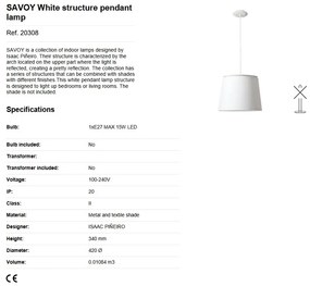 Lustra / Pendul modern design elegant 42cm SAVOY alb