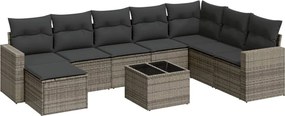 vidaXL Set canapele de grădină, 9 piese, cu perne, gri, poliratan