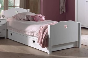 Pat Individual AMORI pentru Copii, 90x200 cm, Alb (Pin Masiv și MDF), Design Romantic, cu Sertar Multifuncțional – Vipack