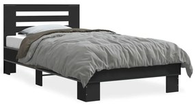 845647 vidaXL Cadru de pat, negru, 100x200 cm, lemn prelucrat și metal