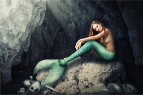 Tablou - Sirena pe stâncă (90x60 cm)