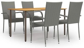 vidaXL Set mobilier de grădină, 5 piese, gri, poliratan