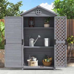Depozit de mobilier de grădină din lemn pentru exterior, magazie de unelte rezistentă la intemperii, cu mult spațiu de depozitare și construcție din lemn stabilă, 90×56,5×175,3 cm, Gri