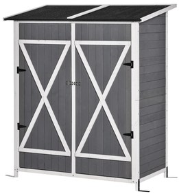 Outsunny Casuta de Gradina cu Usa Dubla si Masuta, sopron pentru unelte Gri 139x75x160cm