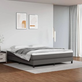 3144277 vidaXL Pat box spring cu saltea, gri, 180x200 cm, piele ecologică