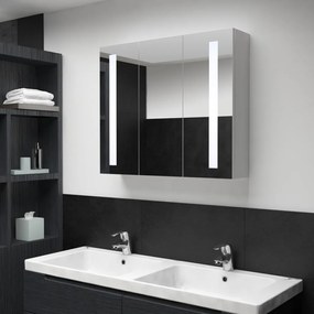 Dulap de baie cu oglinda si LED, 89 x 14 x 62 cm alb si argintiu, 89 x 14 x 62 cm