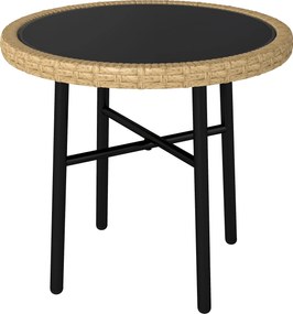Outsunny Masă de Cafea Rotundă de Grădină, Masă Auxiliară Exterioară din Rășină Împletită și Blat din Sticlă Securizată, 46x46x43cm, Natural | Aosom Romania