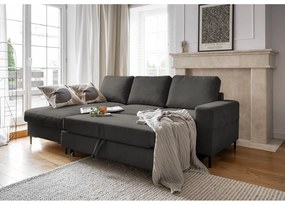 Colțar gri închis extensibil cu tapițerie din catifea reiată (cu colț pe partea stângă ) Lofty Lilly – Miuform