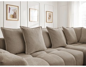 Colțar taupe extensibil/cu spațiu de depozitare cu tapițerie din chenille (cu colț pe partea dreaptă/în formă de ”L”) Everest – Bobochic Paris