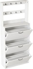Dulap pentru pantofi cu 3 uși, raft pentru pantofi cu cârlige, 70x25x165 cm, Alb