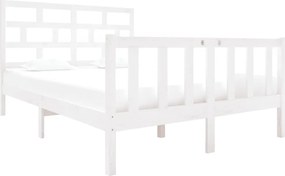 vidaXL Cadru de pat dublu, alb, 135x190 cm, lemn masiv de pin