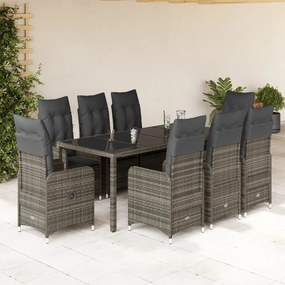 3277038 vidaXL Set bistro de grădină cu perne, 9 piese, gri, poliratan