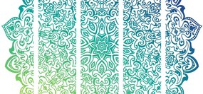 Tablou 5-piese Mandala în albastru-verde