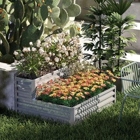 Outsunny Jardinieră Exterioară din Oțel Galvanizat cu Design în Trepte și Bază Deschisă pentru Culturi Plante 120x101x58 cm Argintiu | Aosom Romania