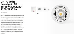 Spot LED incastrabil OPTIC White downlight LED 18/25W 3000K 20° 2260/2990 lm