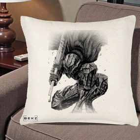 Perna Personalizata Berserk Guts Armor of Darkness Manga, 40x40 cm, Crem Reliefat, Husa Detasabila, Perna Inclusa, BEKZ®