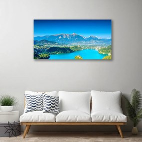 Tablou pe panza canvas Mountain Lake Peisaj Gri Albastru Verde