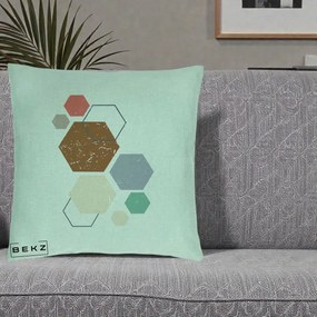 Perna Decorativa Geometric Hexagoane Multicolor, 40x40 cm, Verde Menta, Husa Detasabila, Perna Inclusa, BEKZ®