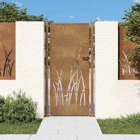vidaXL Poartă de grădină 105x180 cm, oțel corten, design cu iarbă