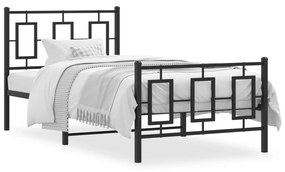 374251 vidaXL Cadru pat metalic cu tăblii de cap/picioare, negru, 90x190 cm