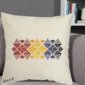 Perna Personalizata Motiv Tricolor Romanesc Broderie, 40x40 cm, Ecru, Husa Detasabila, Perna Inclusa, BEKZ®