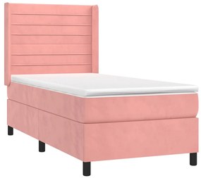 Pat box spring cu saltea, roz, 80x200 cm, catifea Roz, 80 x 200 cm, Benzi orizontale